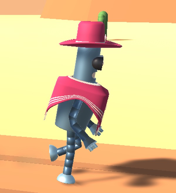 Modelo 3D del Sheriff Tornillo: robot cilíndrico con sombrero y poncho guindo